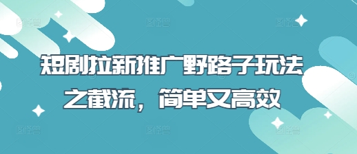 短剧拉新推广野路子玩法之截流，简单又高效|小鸡网赚博客