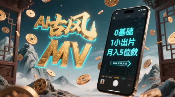 AI一键生成古风音乐MV，0剪辑基础1小时出片，多种变现渠道，一部手机月入5位数|小鸡网赚博客