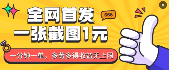 全网首发，一张截图1块钱，一分钟一单，多劳多得，收益无上限|小鸡网赚博客