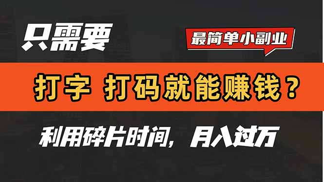 （14672期）只需要打字，打码，就能赚钱？简单的赚钱小副业，利用碎片时间，月入过万|小鸡网赚博客
