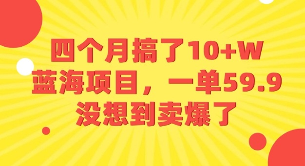 四个月搞了10+W的蓝海项目，一单59.9米，没想到卖爆了|小鸡网赚博客