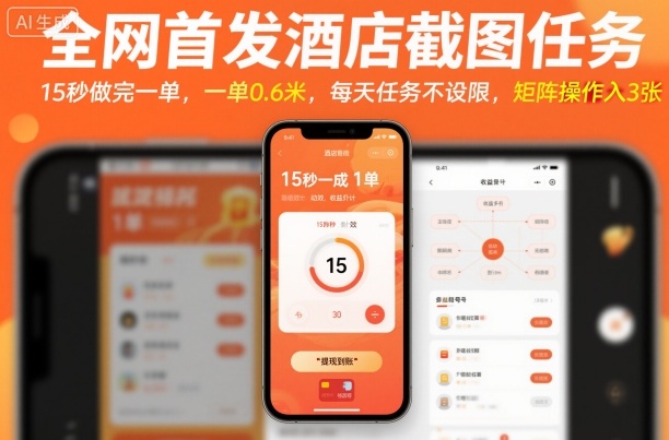全网首发酒店截图任务，15秒做完一单，一单0.6米，每天任务不设限，矩阵操作日入3张【揭秘】|小鸡网赚博客