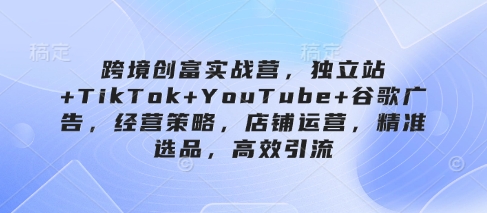 跨境创富实战营，独立站+TikTok+YouTube+谷歌广告，经营策略，店铺运营，精准选品，高效引流|小鸡网赚博客