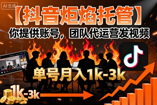【抖音炬焰托管】你提供账号，团队代运营发视频，单号月入1k+【揭秘】|小鸡网赚博客