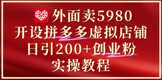 外面卖5980开设拼多多虚拟店铺：单日引流200+创业付费粉实战教程|小鸡网赚博客