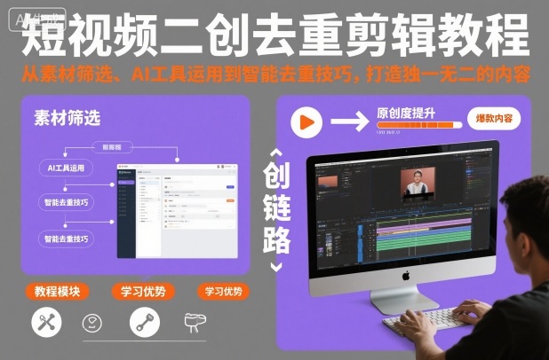 短视频二创去重剪辑教程，从素材筛选、AI工具运用到智能去重技巧，打造独一无二的内容|小鸡网赚博客
