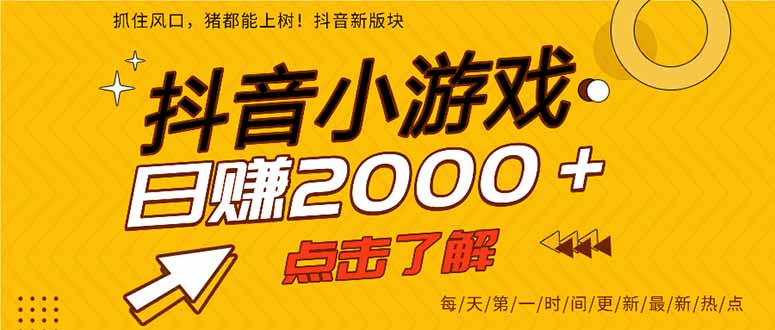 （14319期）抖音小游戏，最新风口项目，亲测单游戏2000+感兴趣点击了解。|小鸡网赚博客