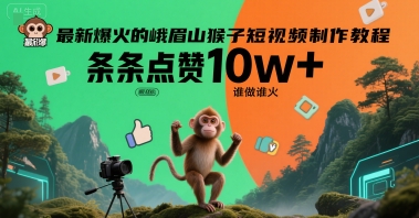 最新爆火的峨眉山猴子短视频制作教程，条条点赞10w+，谁做谁火【教程+提示词】|小鸡网赚博客