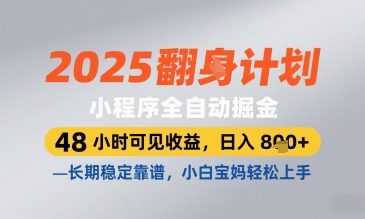 2025小程序全自动掘金，48 小时可见收益，日入8张，长期稳定靠谱，小白宝妈轻松上手【揭秘】|小鸡网赚博客