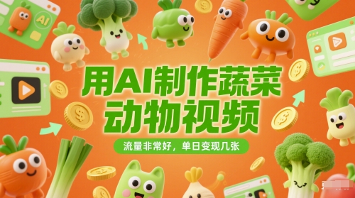 用AI制作蔬菜动物视频，流量非常好，单日变现几张|小鸡网赚博客