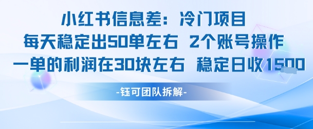 小红书信息差冷门项目一单利润30块每天稳定1.5k左右2个账号操作|小鸡网赚博客
