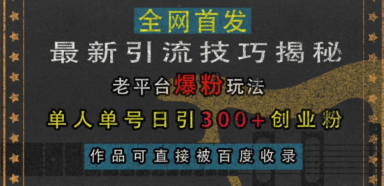最新引流技巧揭秘，老平台爆粉玩法，单人单号日引300+创业粉，作品可直接被百度收录|小鸡网赚博客