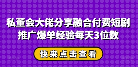 私董会大佬分享融合付费短剧推广爆单经验每天3位数|小鸡网赚博客