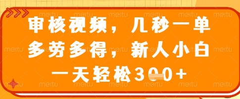 审核视频，几秒一单，多劳多得，新人小白一天轻松3张【揭秘】|小鸡网赚博客