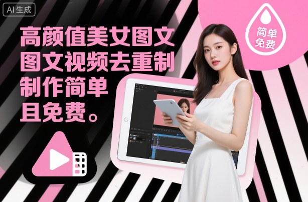 高颜值美女图文视频去重制作教学，制作简单且免费|小鸡网赚博客