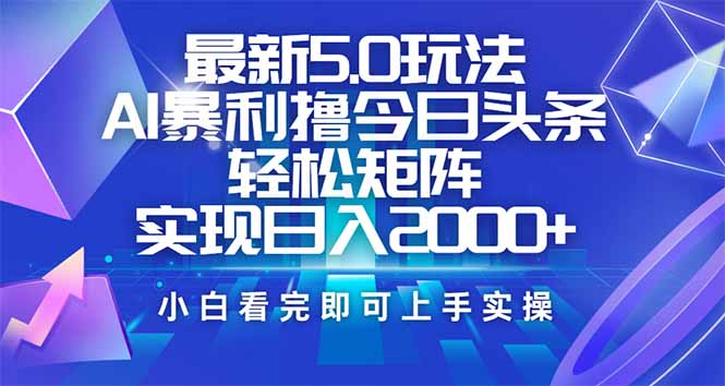 （14336期）今日头条最新5.0玩法，思路简单，复制粘贴，轻松实现矩阵日入2000+|小鸡网赚博客