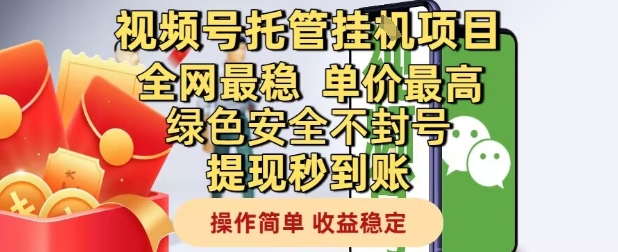 视频号托管挂G项目全网最稳，单价最高，绿色安全不封号提现秒到账，操作简单，收益稳定【揭秘】|小鸡网赚博客