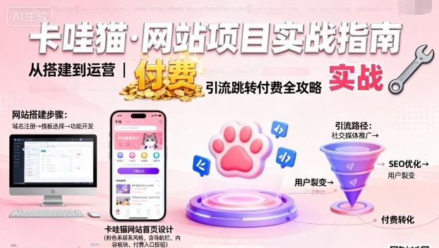 卡哇猫·网站项目，网站搭建与运营以及引流跳转付费|小鸡网赚博客