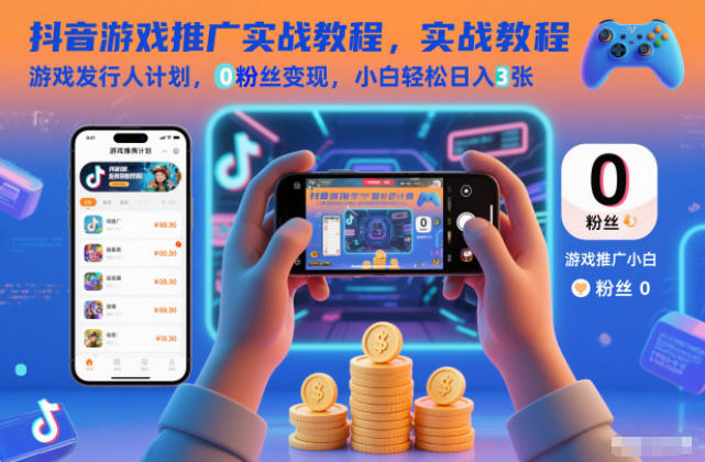 抖音游戏推广实战教程，游戏发行人计划，0粉丝变现，小白轻松日入3张|小鸡网赚博客