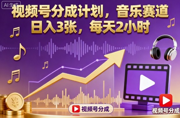 视频号分成计划，音乐赛道，日入3张，每天2小时|小鸡网赚博客