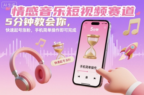 情感音乐短视频赛道，5分钟教会你，快速起号涨粉，手机简单操作即可完成|小鸡网赚博客
