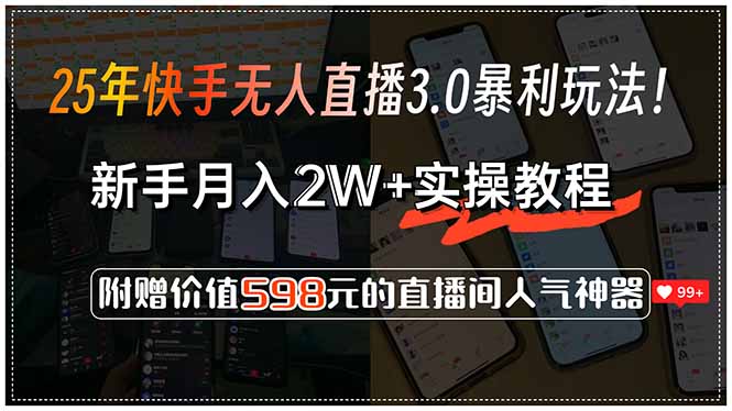 （15335期）25年快手无人直播3.0暴利玩法！，新手月入2W+实操教程，附赠价值598元...|小鸡网赚博客
