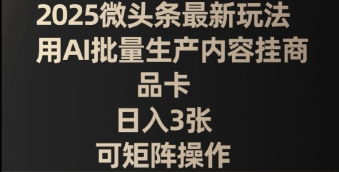 2025微头条最新玩法，用AI批量生产内容挂商品卡，日入3张，可矩阵操作|小鸡网赚博客