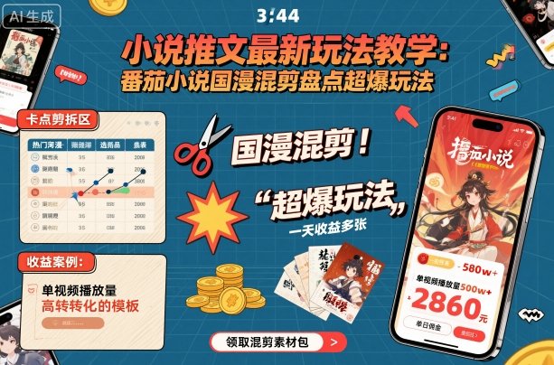 小说推文最新玩法教学，番茄小说国漫混剪盘点超爆玩法，全程干货，一天收益多张|小鸡网赚博客