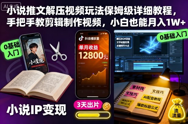 小说推文解压视频玩法保姆级详细教程,手把手教剪辑制作视频,小白也能月入1W+|小鸡网赚博客