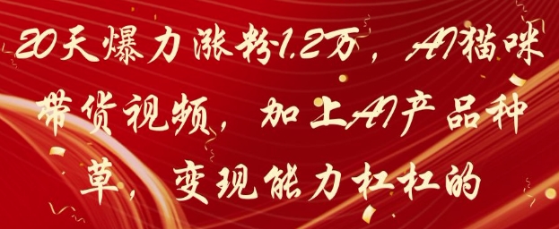 20天爆力涨粉1.2W，AI猫咪带货视频，加上AI产品种草，变现能力杠杠的|小鸡网赚博客