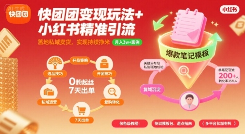 快团团变现玩法+小红书精准引流技巧，助你真正落地私域卖货，实现持续挣米|小鸡网赚博客