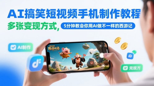 AI搞笑短视频手机制作教程，多张变现方式，5分钟教会你用AI做不一样的西游记|小鸡网赚博客